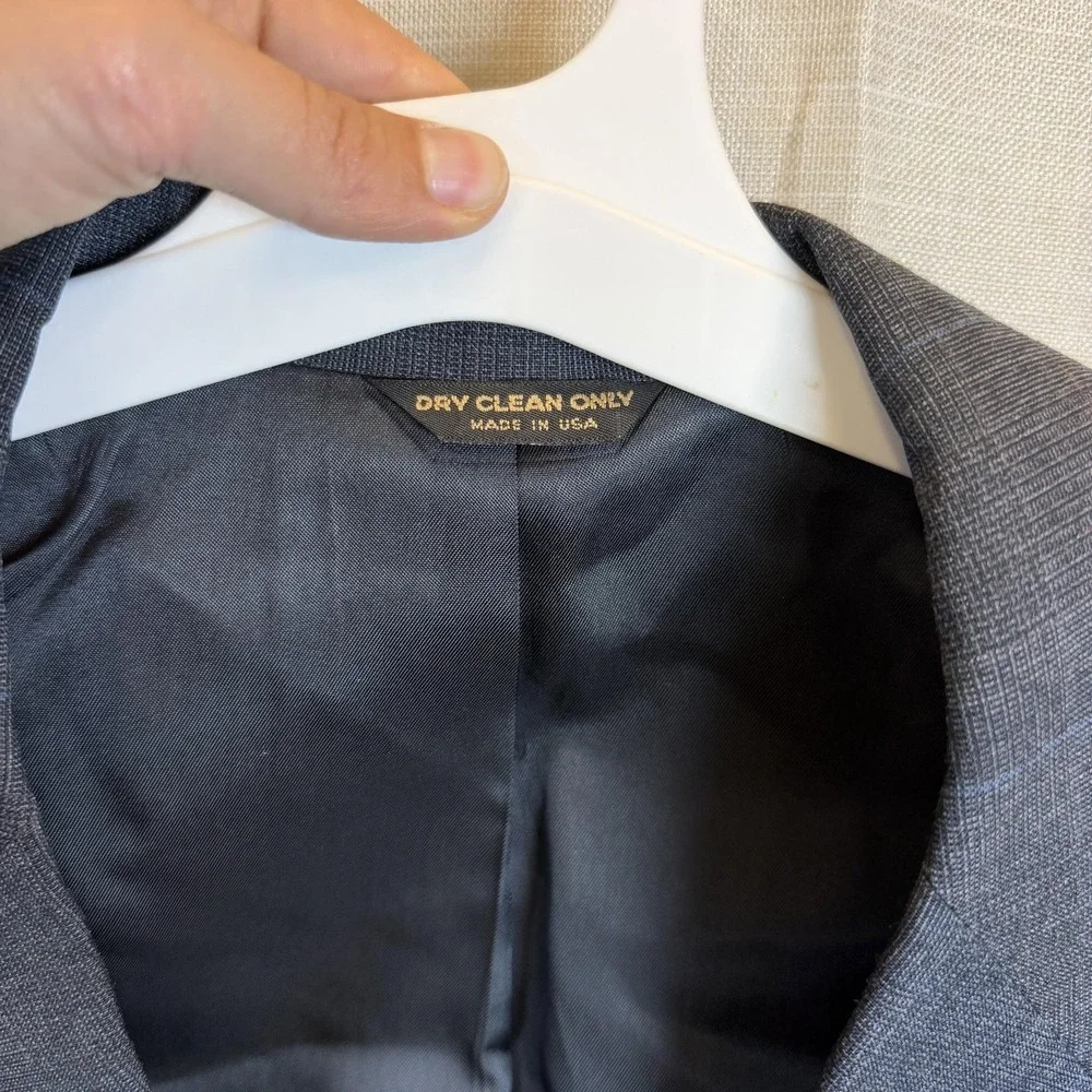 Vintage Bill Blass Suit Jacket Mens 44 Gray Plaid Wool 2 Button Made USA Classic
